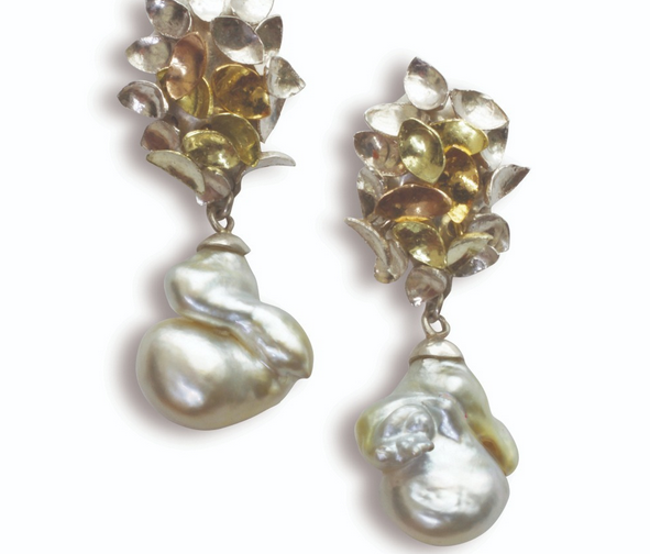 Susi Hines - Folium Earrings with Keishi Pearls